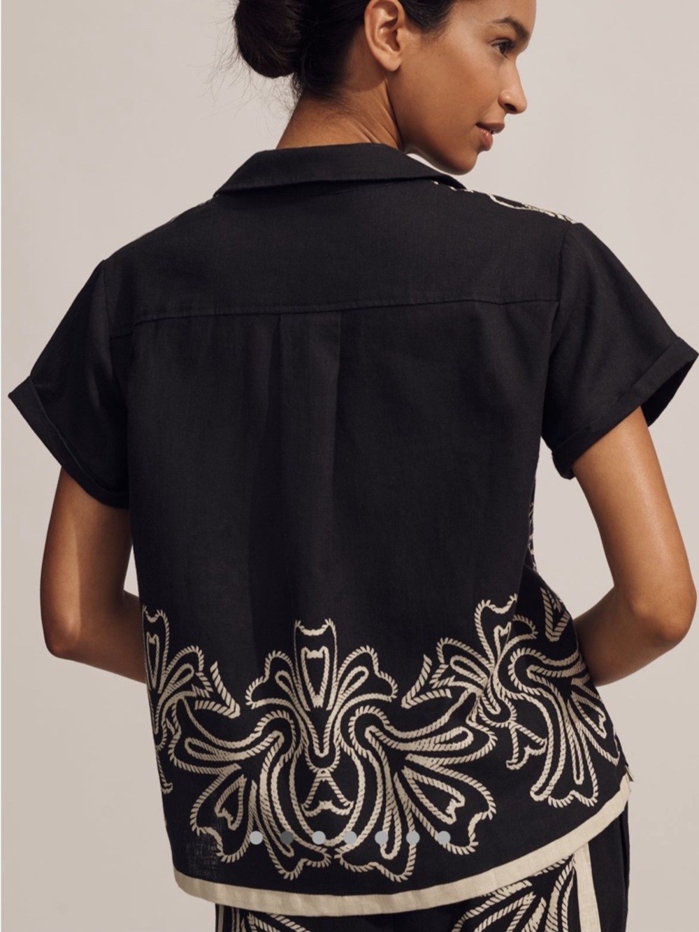 NWT ANTHROPOLOGIE 2PC LINEN SET BRENNA SHIRT SOMERSET PANTS IN BLACK PRINT S SP - Picture 3 of 16